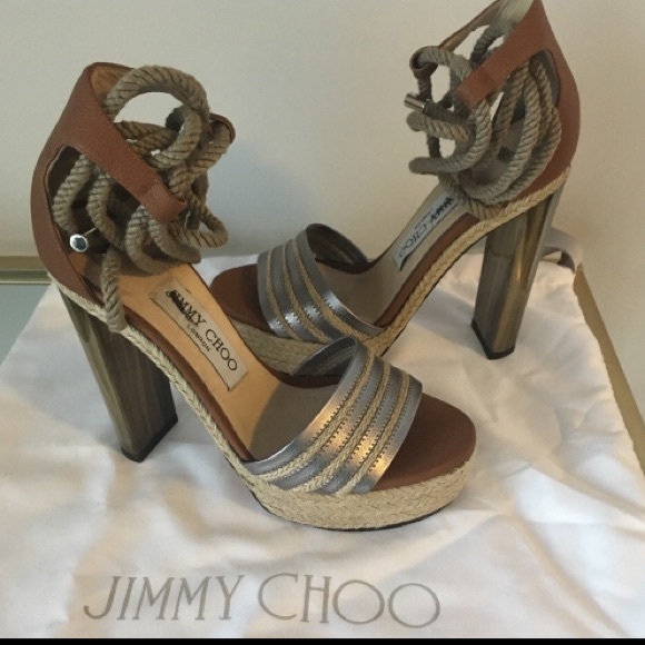 Jimmy Choo Brown Leather Platform Sandals - Picture 4 of 7